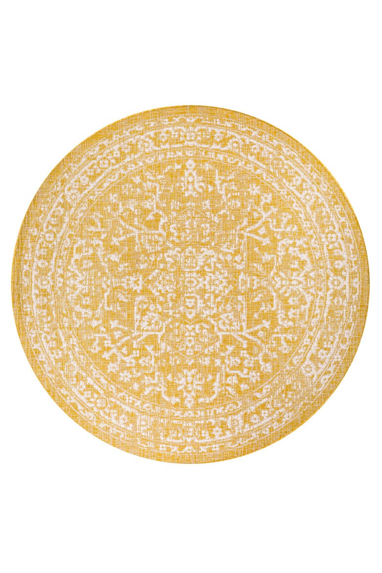Malta Bohemian Medallion Textured Weave Indoor/Outdoor Round Area Rug, Alternate, color, Yellow/Cream