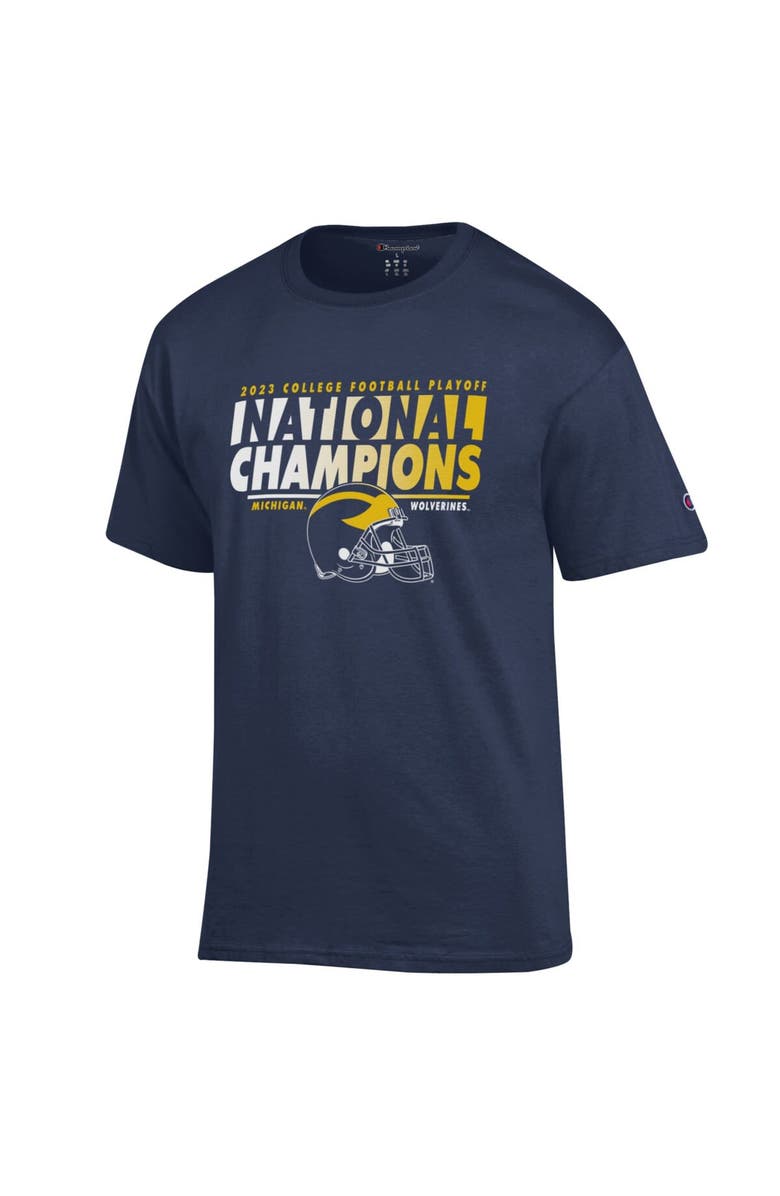 Champion Men's Champion Navy Michigan Wolverines College Football Playoff 2023 National Champions Helmet T-Shirt, Alternate, color, 