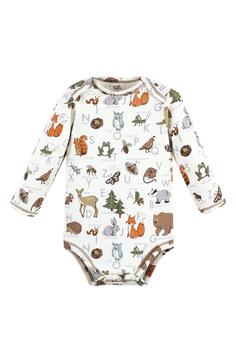 Touched by Nature Organic Cotton Long-Sleeve Bodysuits, Alternate, color, Boy Woodland Alphabet