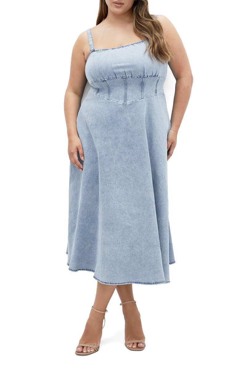 City Chic Corset Denim Sundress, Main, color,