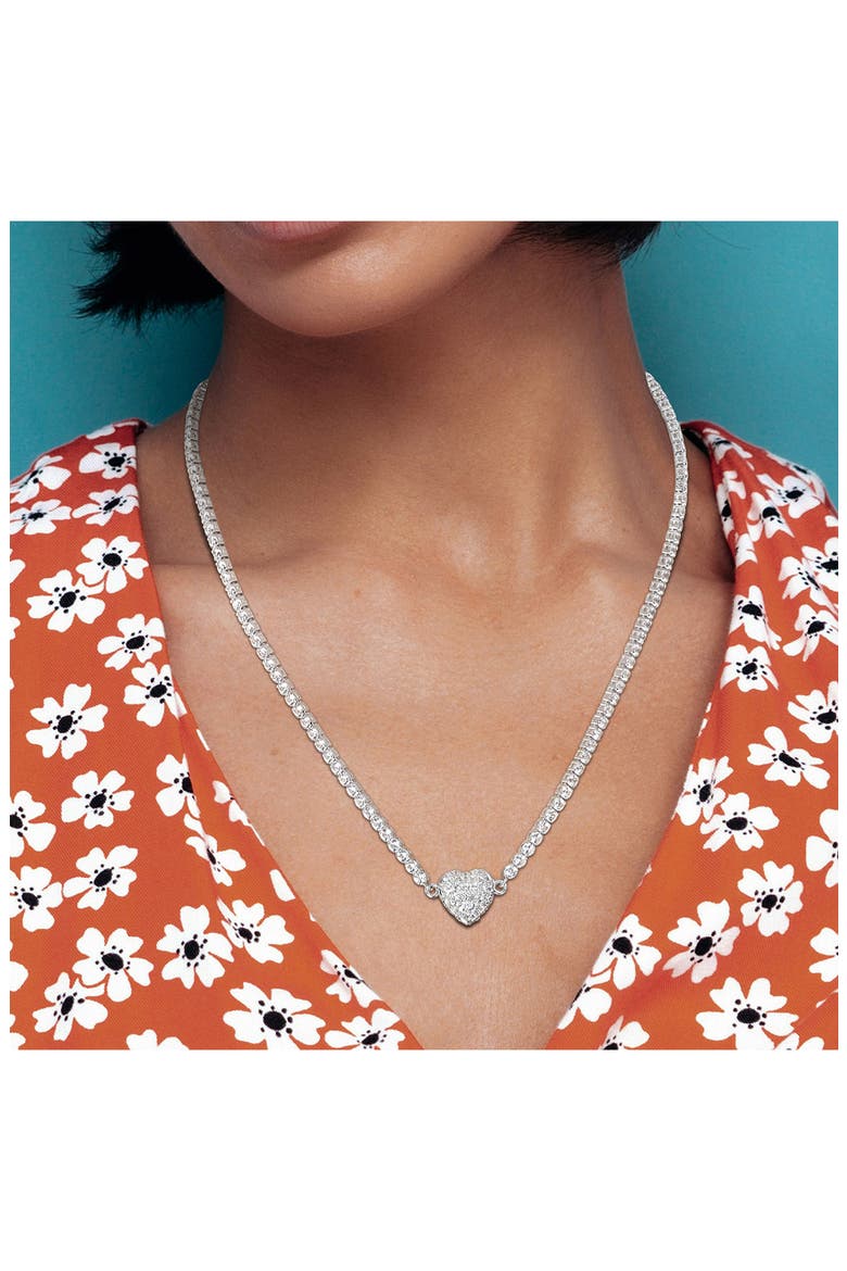 Lab Created White Sapphire Heart Necklace, Alternate, color, SILVER