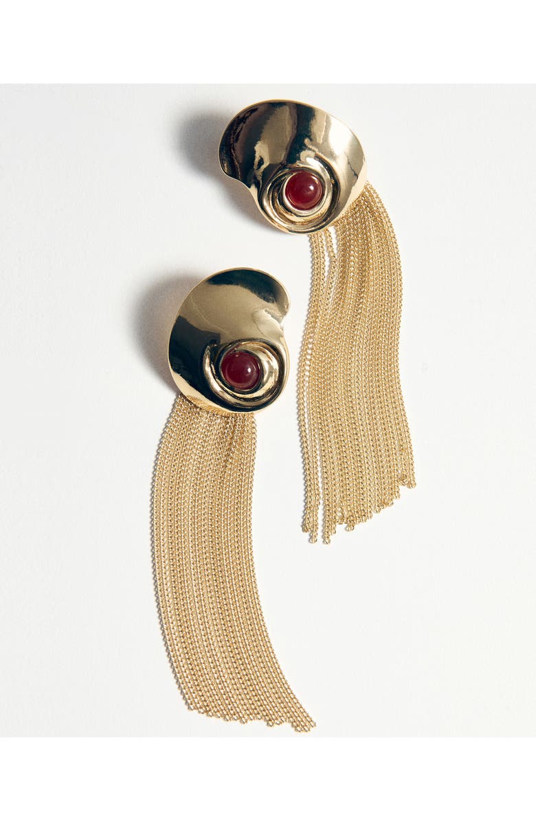 MANGO Spiral Fringe Tassel Drop Earrings, Alternate, color, Gold