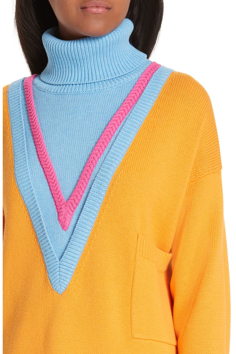 Layered Cotton & Cashmere Turtleneck Sweater, Alternate, color, ORANGE COMBO