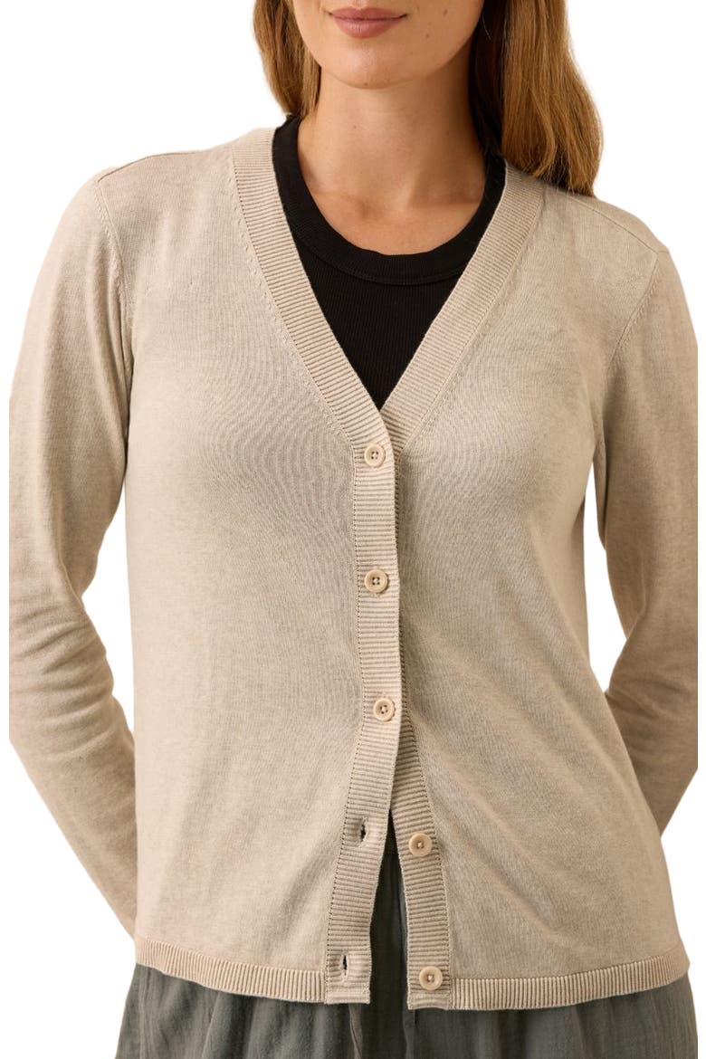 Organic Classic Fine Knit V-Neck Cardigan, Alternate, color, Sandshell Heather