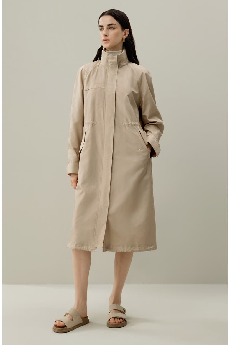 Silk Taffeta Water-Repellent Coat, Alternate, color, Gravel Gold
