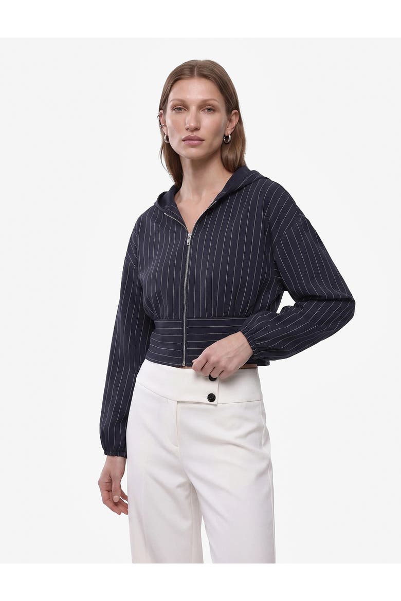 Long Sleeve Hooded Pinstripe Jacket, Alternate, color, NAVY STRIPE