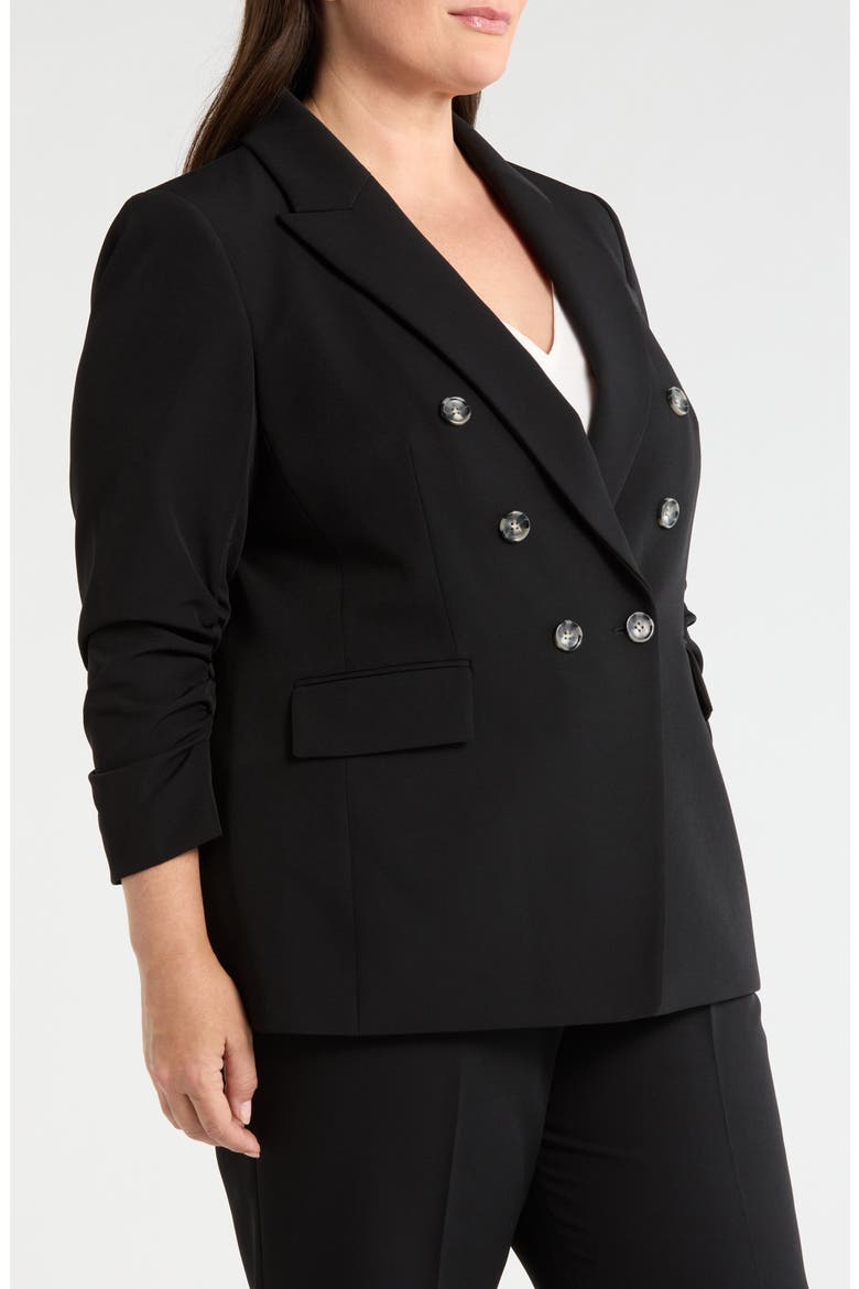 Ruched Sleeve Double Breasted Blazer, Alternate, color, BLACK