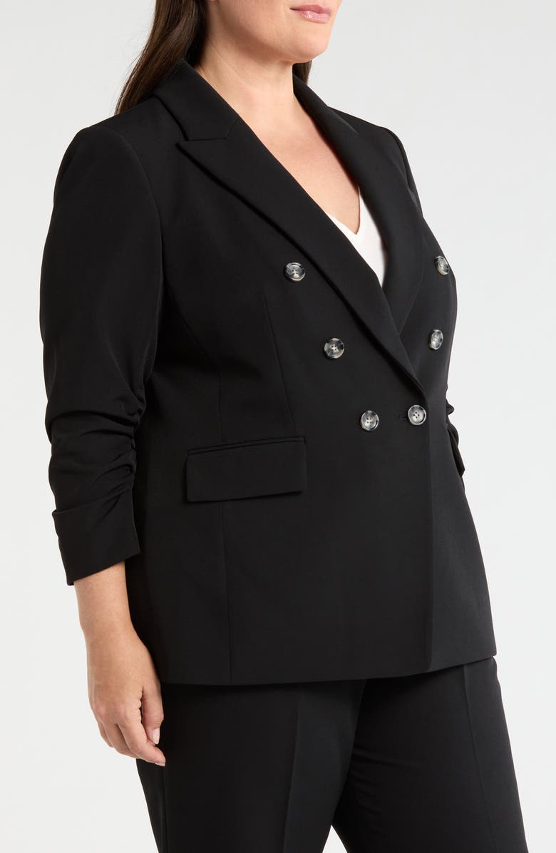 Tahari ASL Ruched Sleeve Double Breasted Blazer, Alternate, color, Black