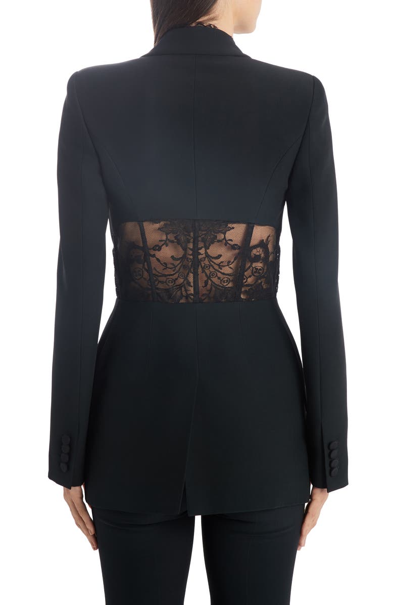 McQueen Alexander McQueen Lace Trim Leaf Crepe Corset Blazer, Alternate, color, 