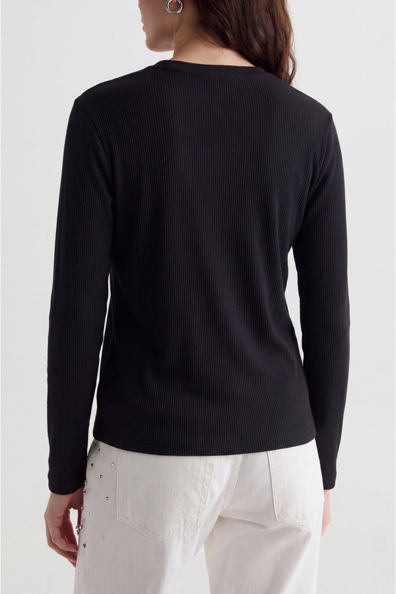 Fitted Ribbed Long Sleeve Crewneck T-Shirt, Alternate, color, Black