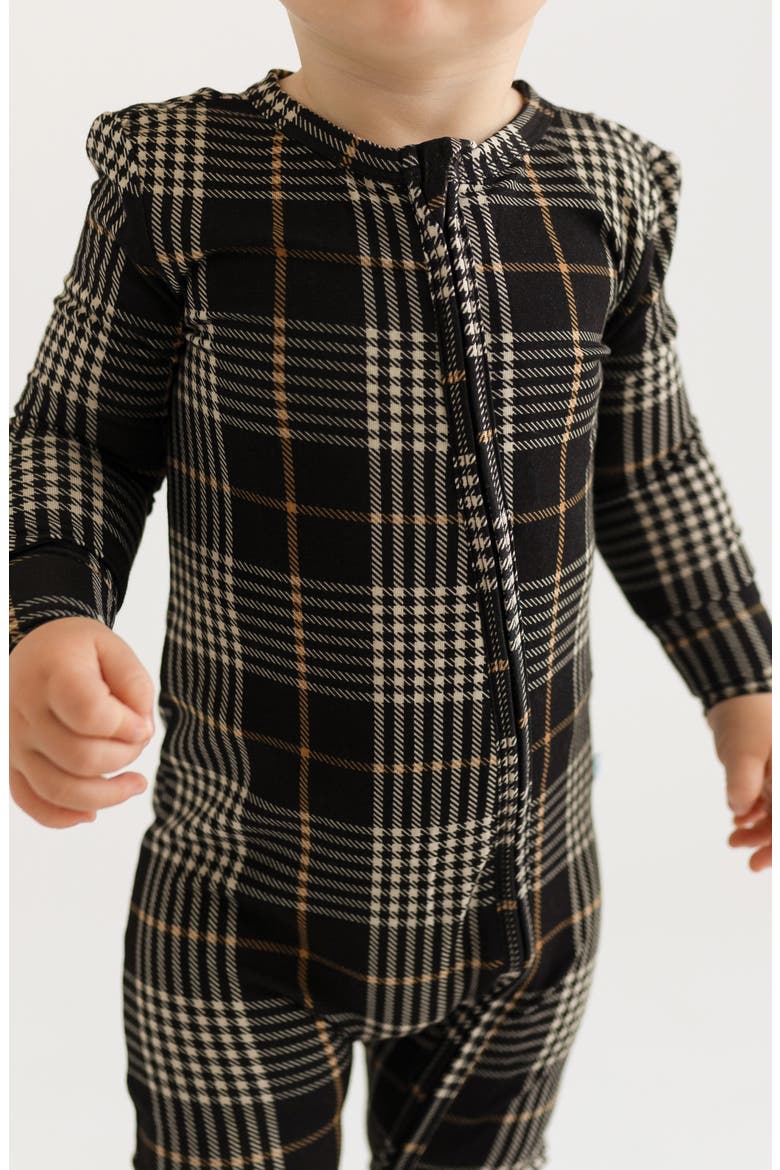 Sanders Plaid Fitted One-Piece Convertible Footie Pajamas, Alternate, color, OXFORD