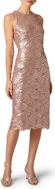 Aidan Mattox Beaded Sleeveless Midi Dress