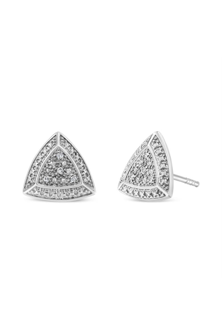 Silver Diamond-Accented Trillion Shaped 4-Stone Halo-Style Stud Earrings, Main, color, White