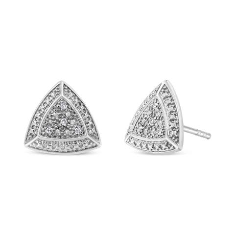 Silver Diamond-Accented Trillion Shaped 4-Stone Halo-Style Stud Earrings