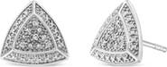 Haus of Brilliance Silver Diamond-Accented Trillion Shaped 4-Stone Halo-Style Stud Earrings