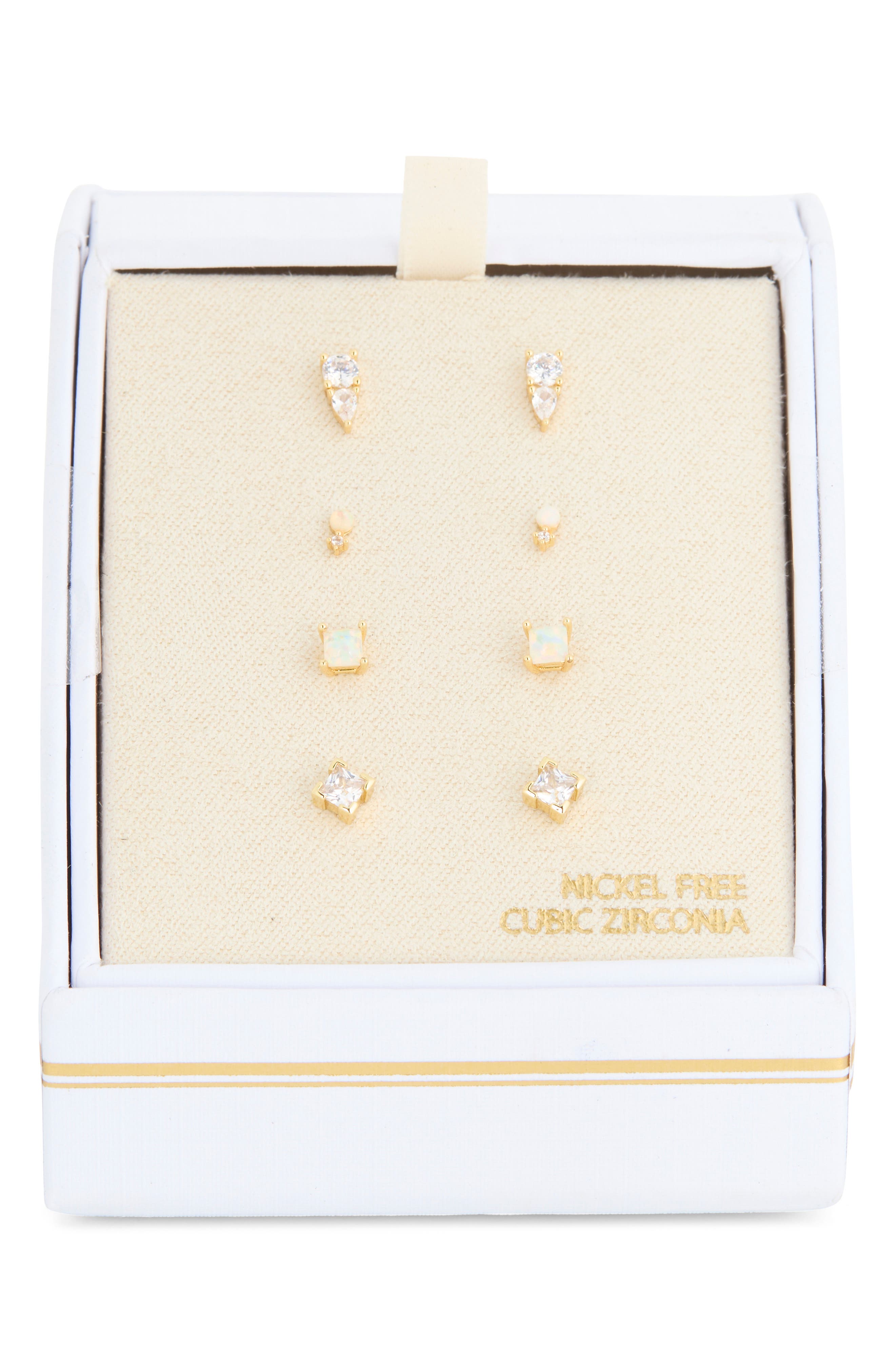 NORDSTROM RACK Set of 4 Cubic Zirconia Square Stud Earrings