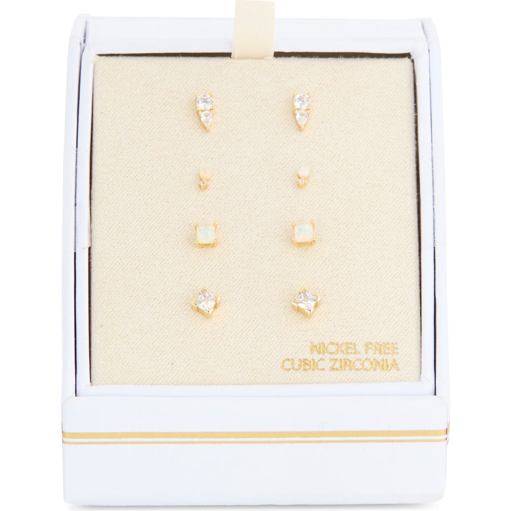 Nordstrom Rack Set Of 4 Cubic Zirconia Square Stud Earrings In Gold