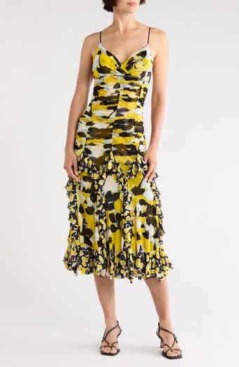 Portia Ruched Mesh Ruffle Cocktail Dress