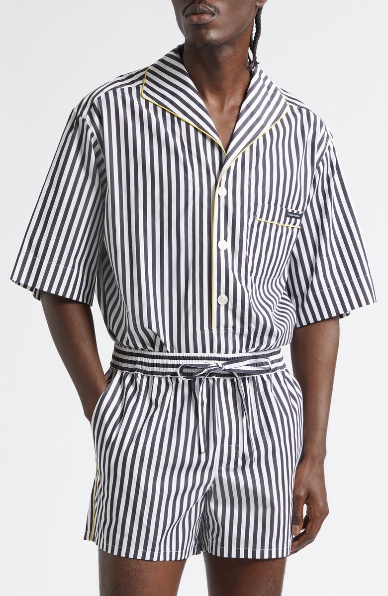 Dolce&Gabbana Stripe Cotton & Silk Poplin Pajama Shirt, Main, color, S8057 Rigato