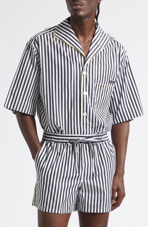 Stripe Cotton & Silk Poplin Pajama Shirt
