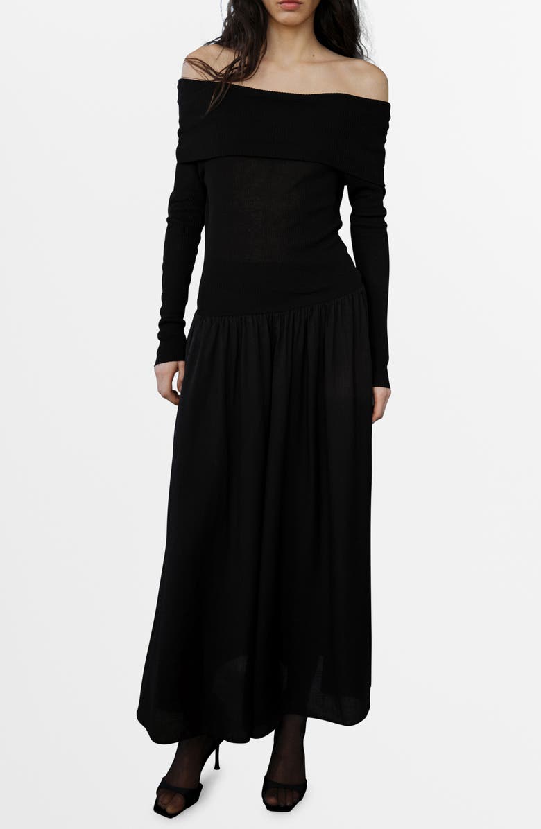 MANGO Off the Shoulder Long Sleeve Maxi Dress, Main, color, 