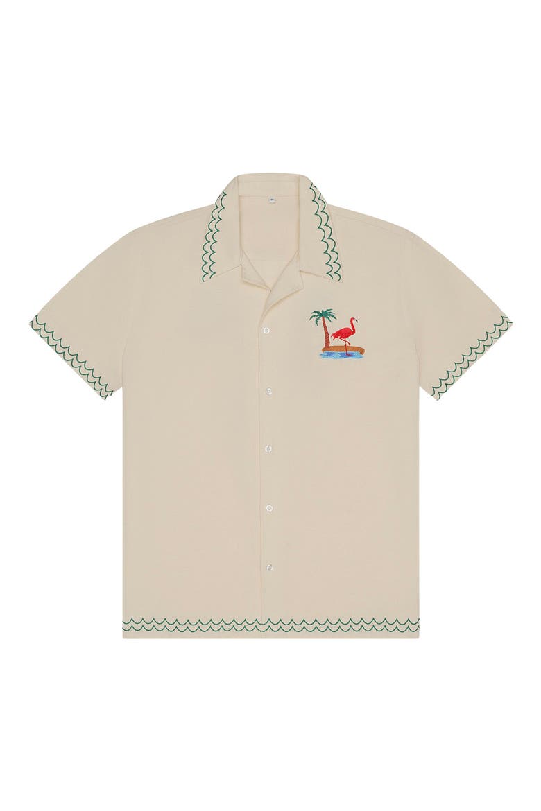 Flamingo Beach Camp Shirt, Main, color, WHITE MULTI