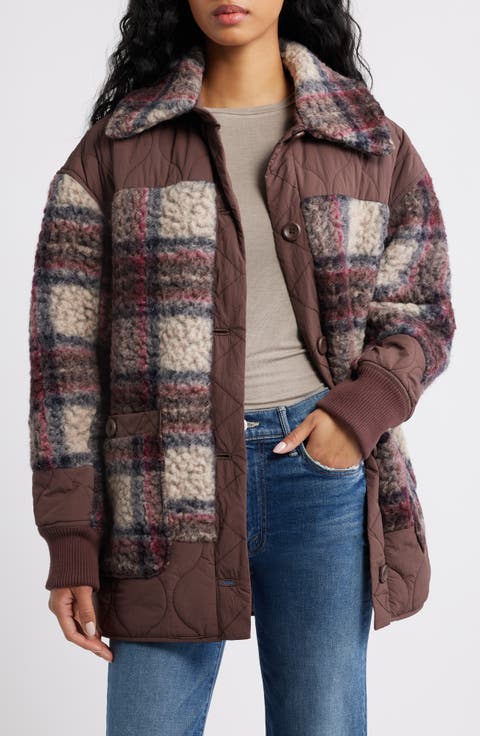 Sana Quilted Plaid Fleece Bomber Jacket
