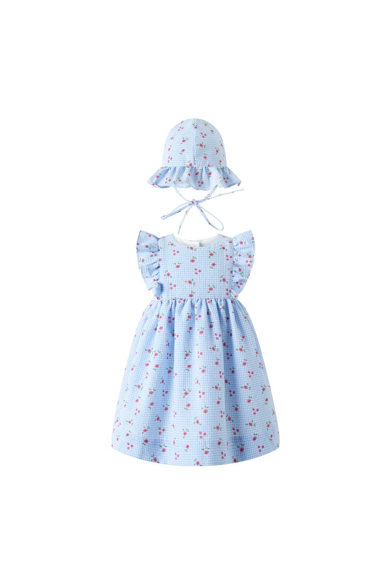 Gingham Floral Sundress & Hat, Main, color, Blue