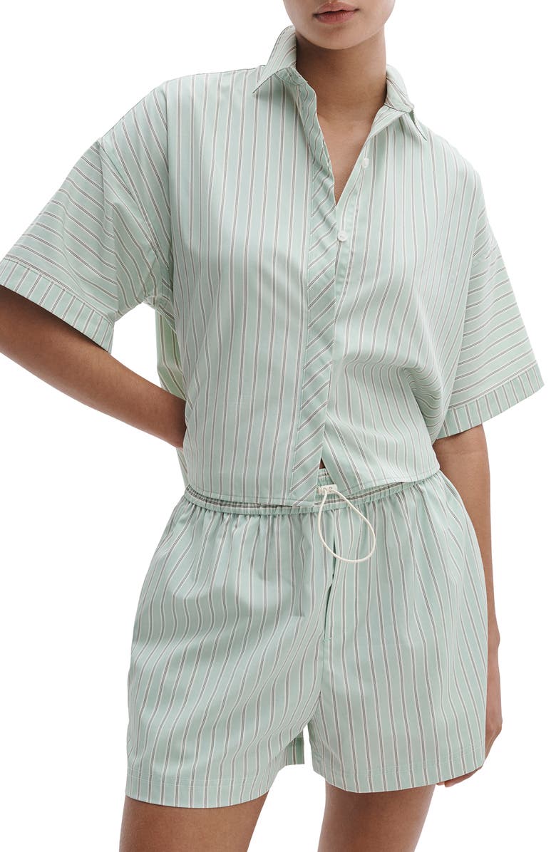 rag & bone Marin Stripe Crop Button-Up Shirt, Main, color, Green Stripe