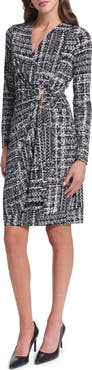 Calvin Klein Faux Wrap Long Sleeve Body-Con Dress
