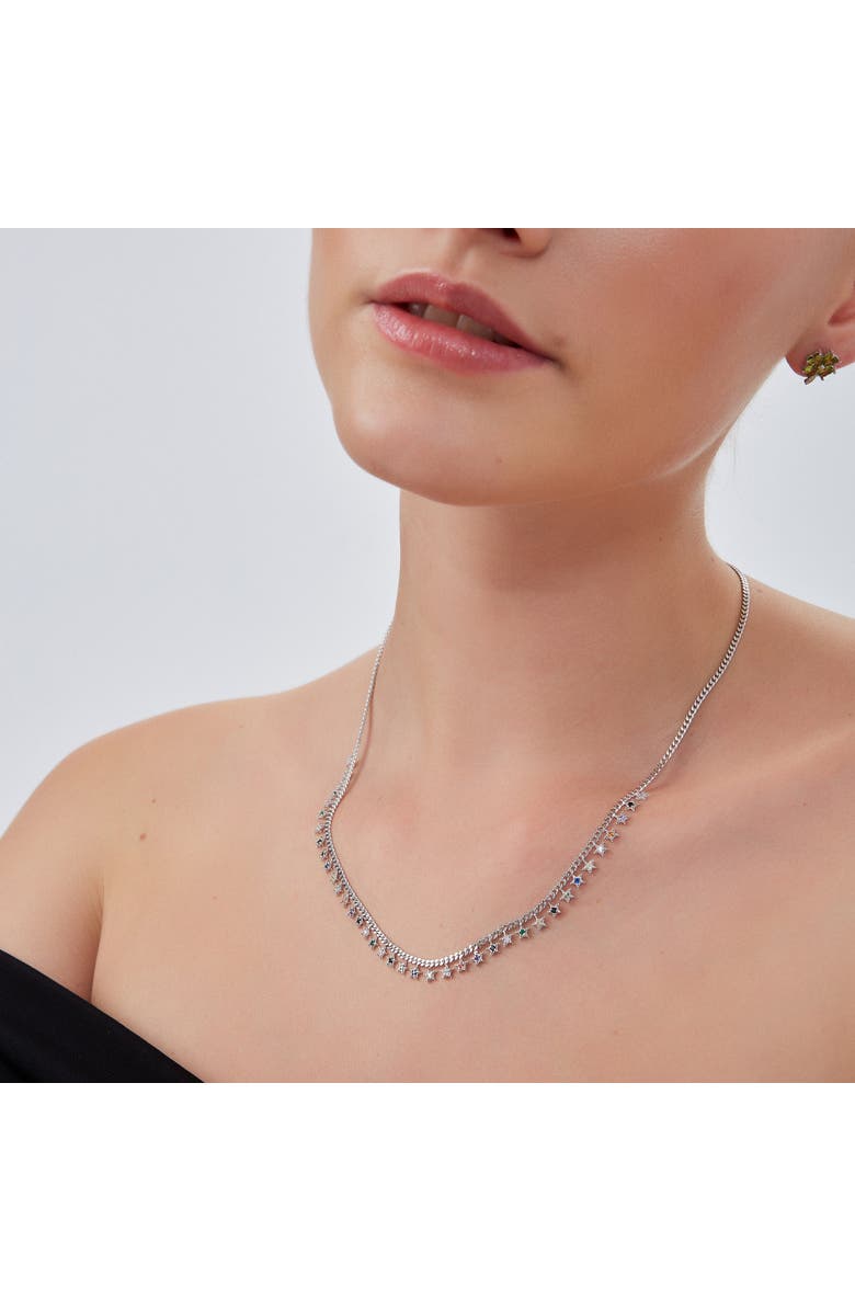 Spero London Rainbow Multiple Star Station Necklace Sterling Silver, Alternate, color, Silver