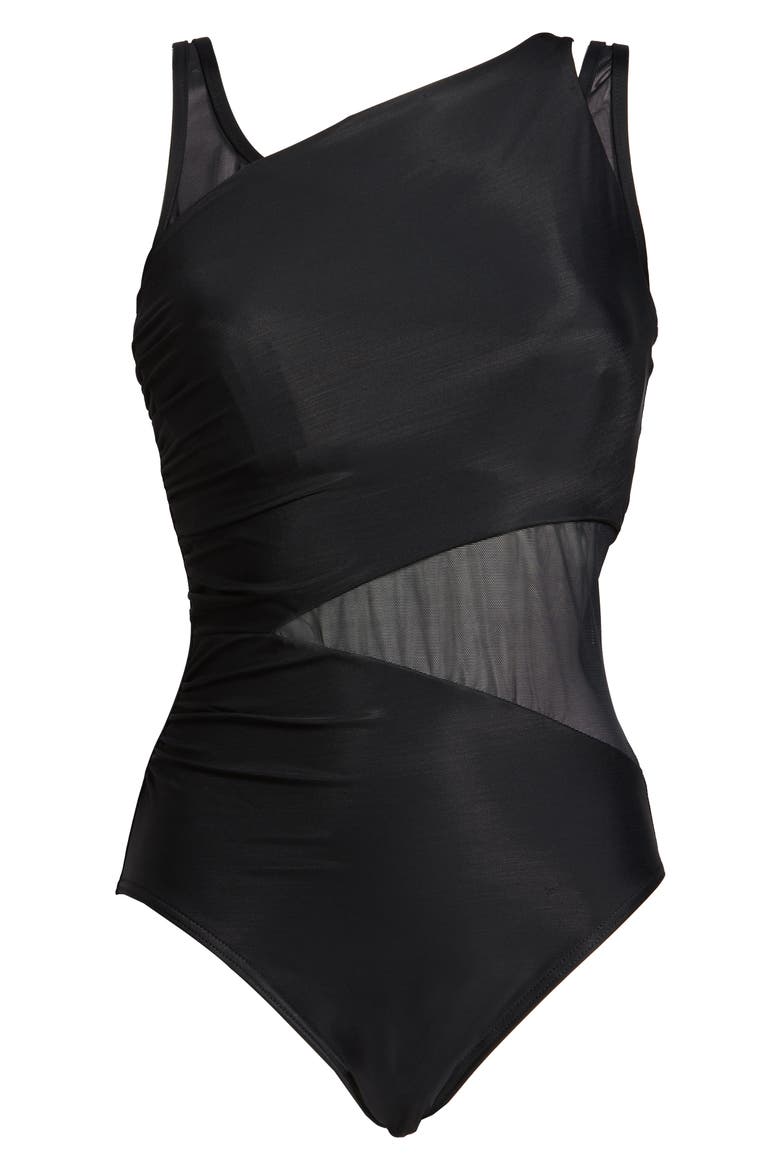 Illusionist Azura Underwire One-Piece Swimsuit, Alternate, color, BLACK