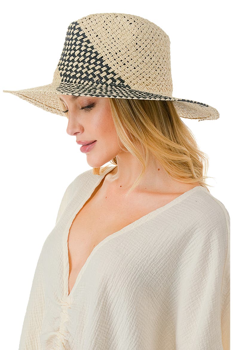 Two-Tone Straw Panama Hat, Alternate, color, BLACK