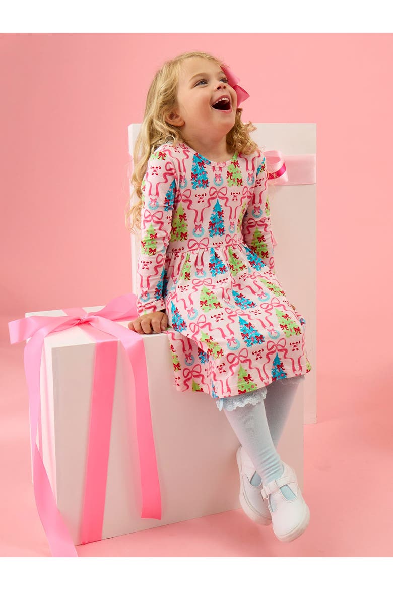 Knit Long Sleeve Twirl Dress (little Kid)), Alternate, color, Merry & Bright Bows