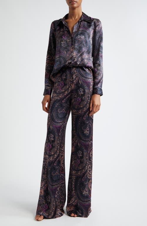 L Agence Colin Satin Blazer In Plum Multi Boute Paisley