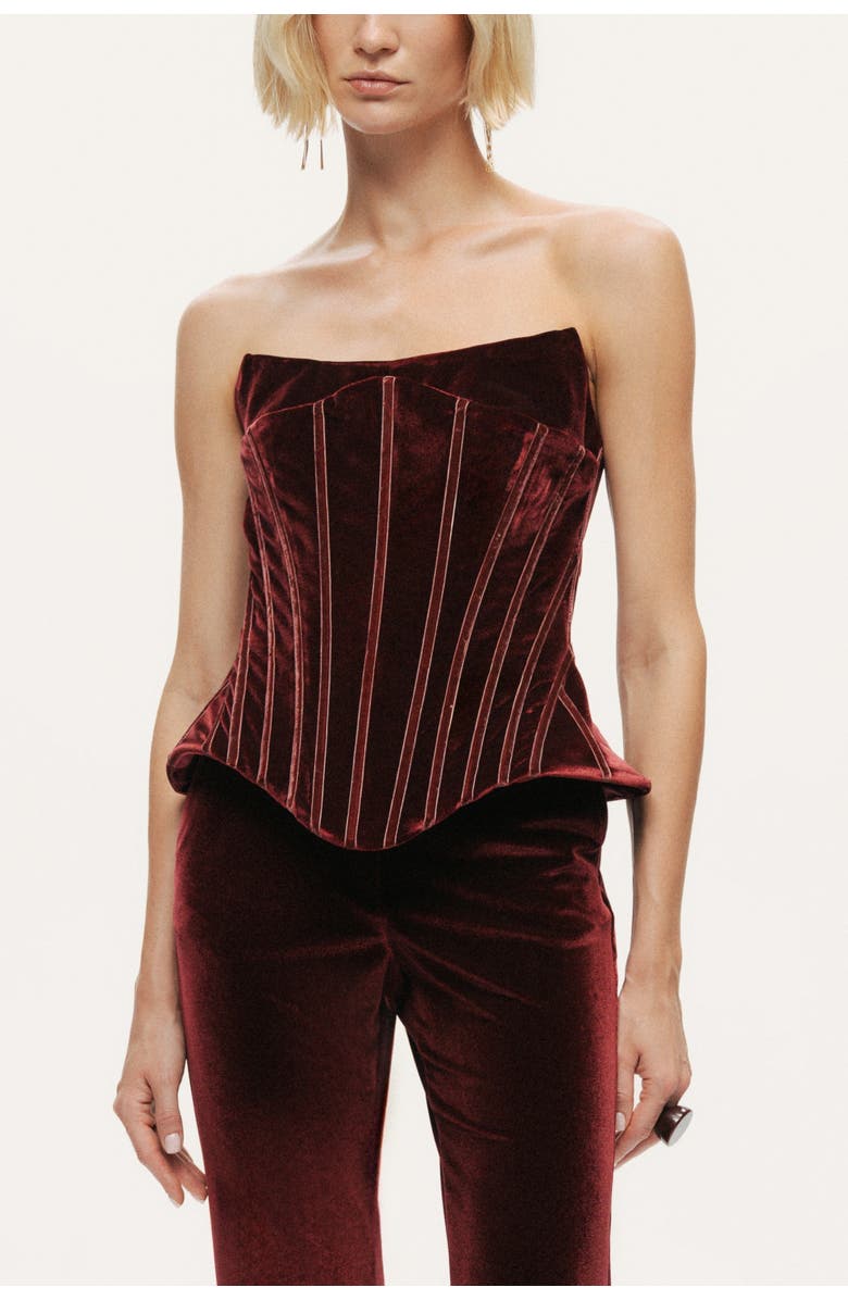 Nocturne Structured Velvet Strapless Bustier, Alternate, color, Burgundy