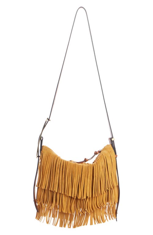 Isabel Marant Mini Leyden Fringe Suede Hobo Bag In Ochre
