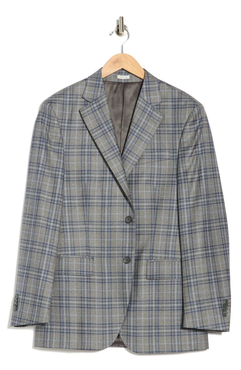 Peter Millar Mid Grey Plaid Wool Blazer, Main, color, Grey