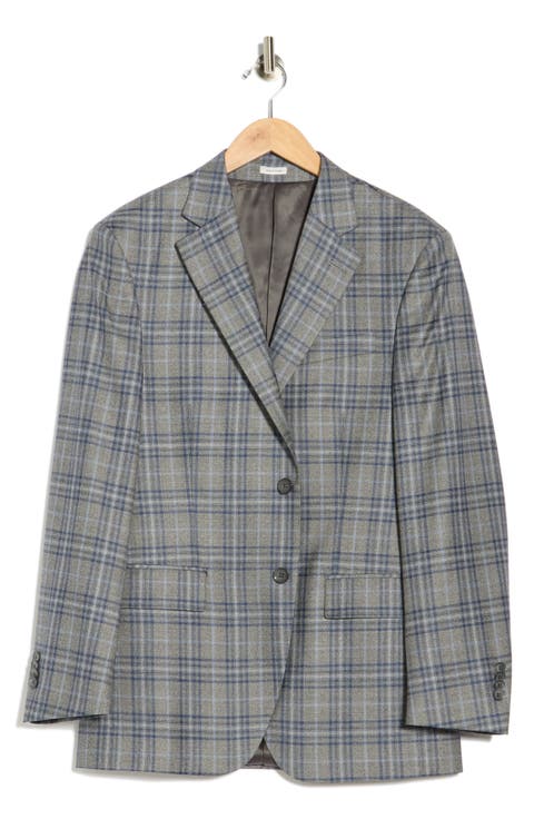 Mid Grey Plaid Wool Blazer