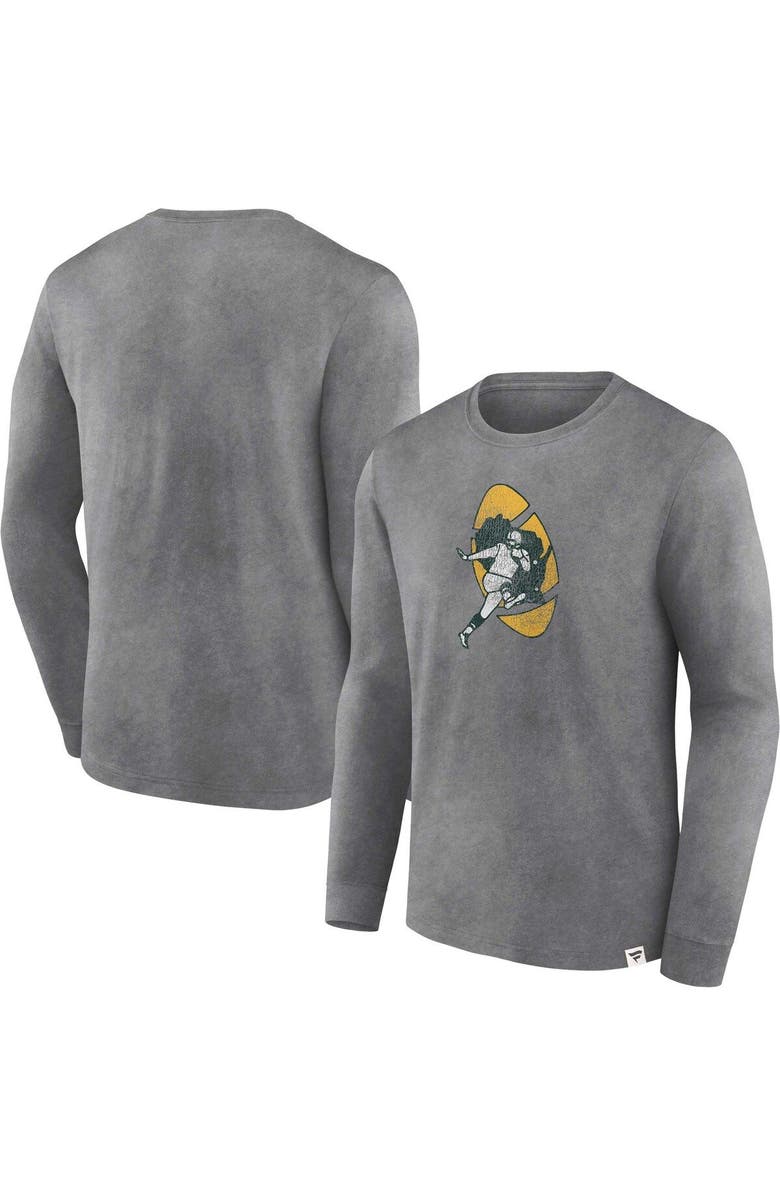 FANATICS Men's Fanatics Branded Heather Charcoal Green Bay Packers Washed Primary Long Sleeve T-Shirt, Main, color,