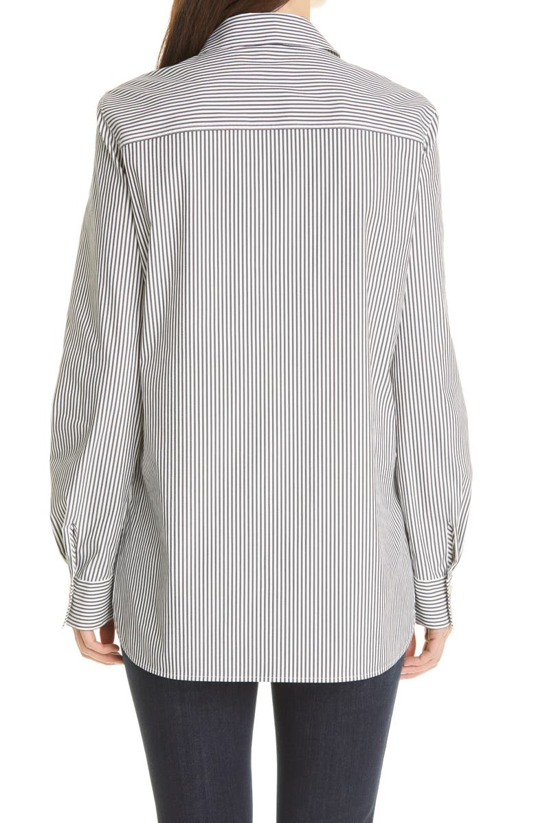 Lafayette 148 New York Ruxton Stripe Cotton Blend Shirt, Alternate, color, Castle Grey Multi