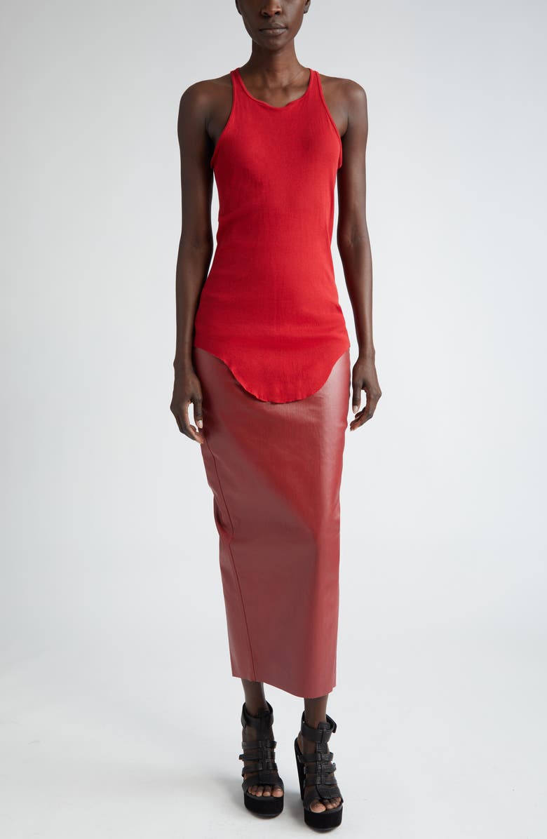 Rick Owens Waxed Denim Pencil Skirt, Alternate, color,