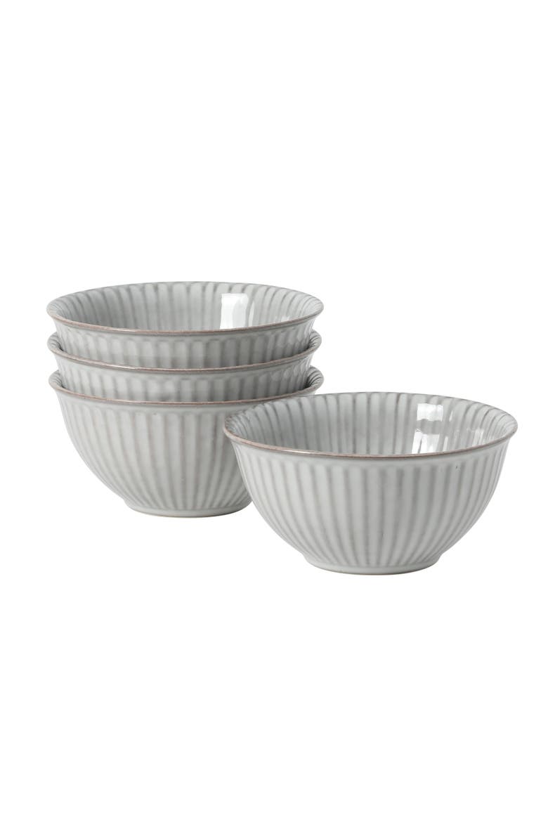 Bistro Linea Cereal Bowls, Stoneware Soup Bowls, Cream Reactive Glaze Ribbed Bowl Set, Alternate, color, Grey