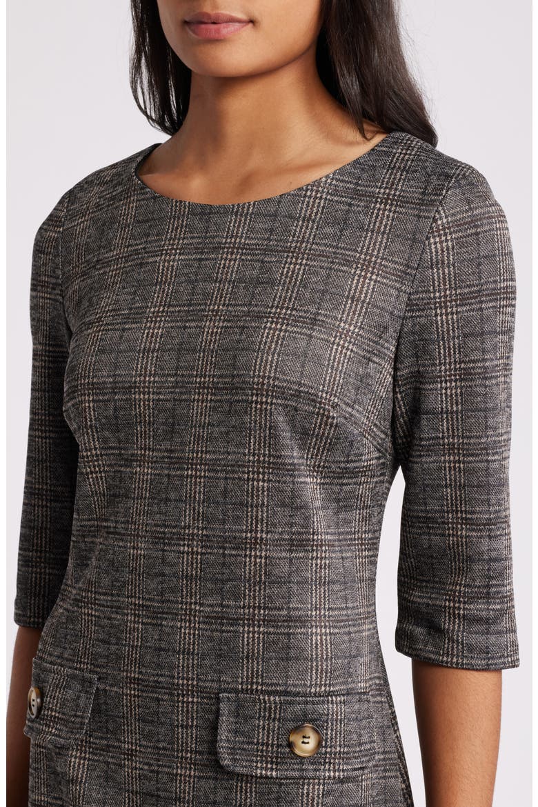 Plaid Knit A-Line Dress, Alternate, color, BLACK