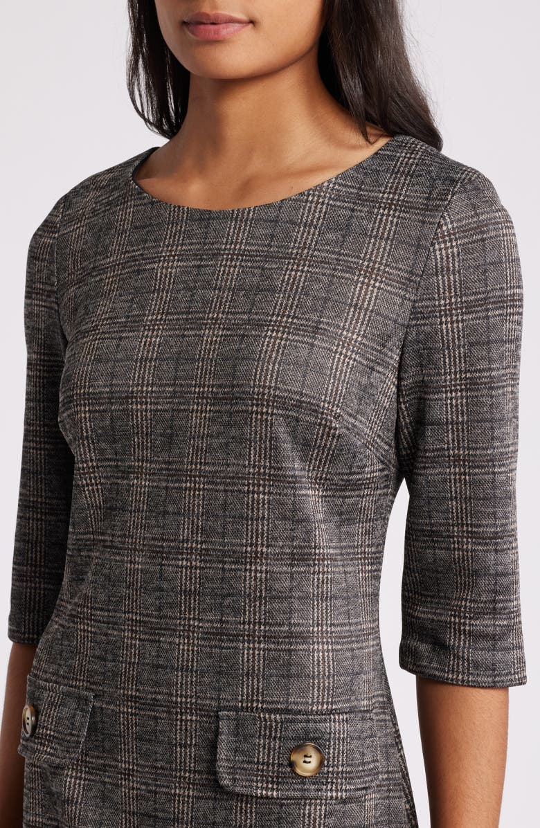 Connected Apparel Plaid Knit A-Line Dress, Alternate, color, Black