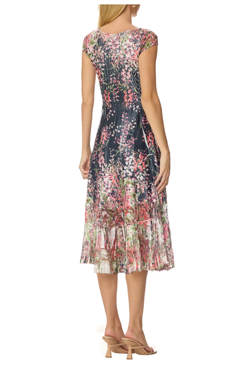 Komarov Border Print Charmuese Dress with Cap Sleeves, Alternate, color, Spider Orchid