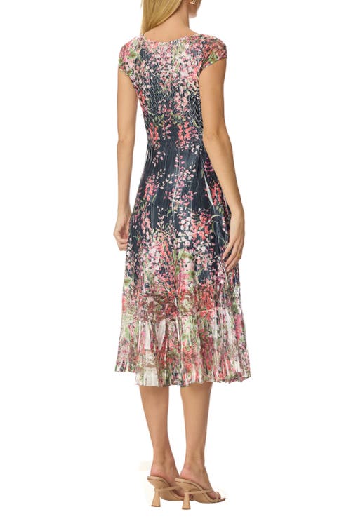 Komarov Border Print Charmuese Dress With Cap Sleeves In Multi