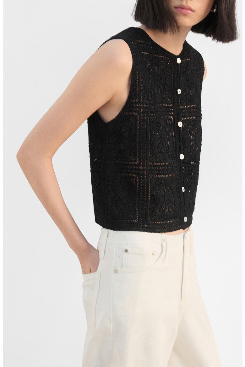 Sleeveless Crochet Button-Up Top, Main, color, BLACK