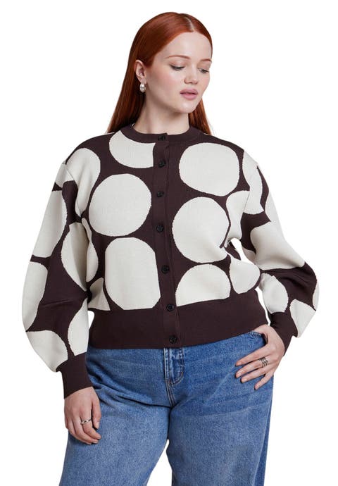 Intarsia Knit Puff Sleeve Cardigan (plus)