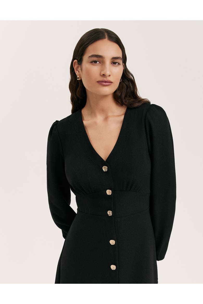 Caprice Long Sleeve Crepe Midi Dress, Alternate, color, Black